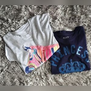 Two Girls' L Graphic Tees - Navy "Princess" Top & Colorful Zebra Graphic